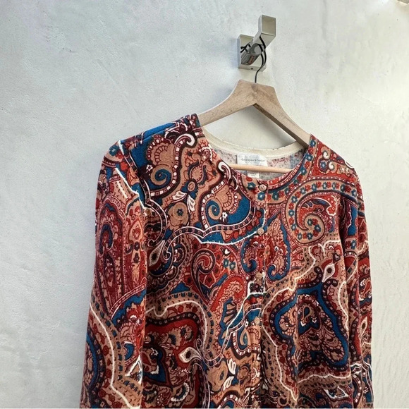 Christopher Banks || Earthy Paisley Cardigan Sweater Size Medium - Picture 5 of 7